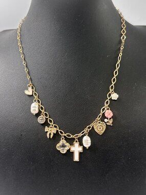 3/$30 Altar’d State Charm Necklace Gold Tone Cross Heart Pearl Flower Crystal